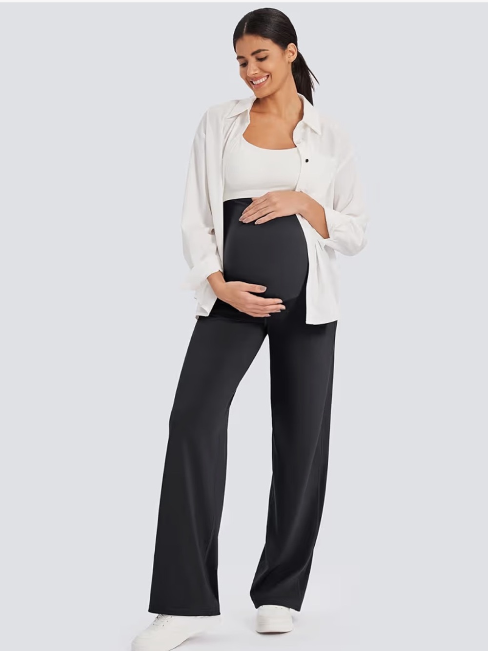 G4Free Maternity Pants Over Belly Wide Leg Maternity Pants Black